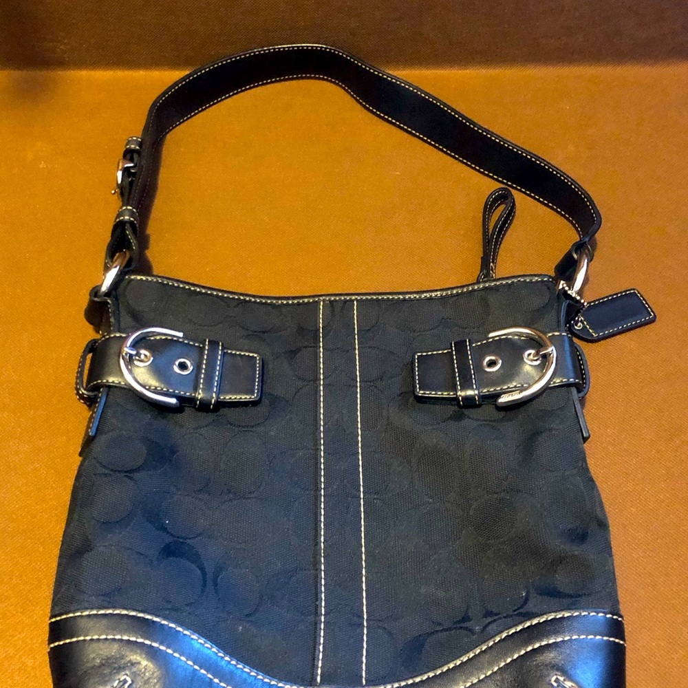 COACH Black Canvas Leather Soho Bag